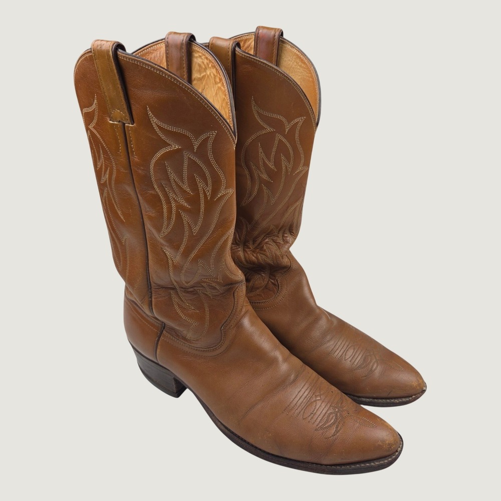 Vintage 90s Justin Cowboy Boots 11 B Narrow Brown Leather Western Stitched 5524